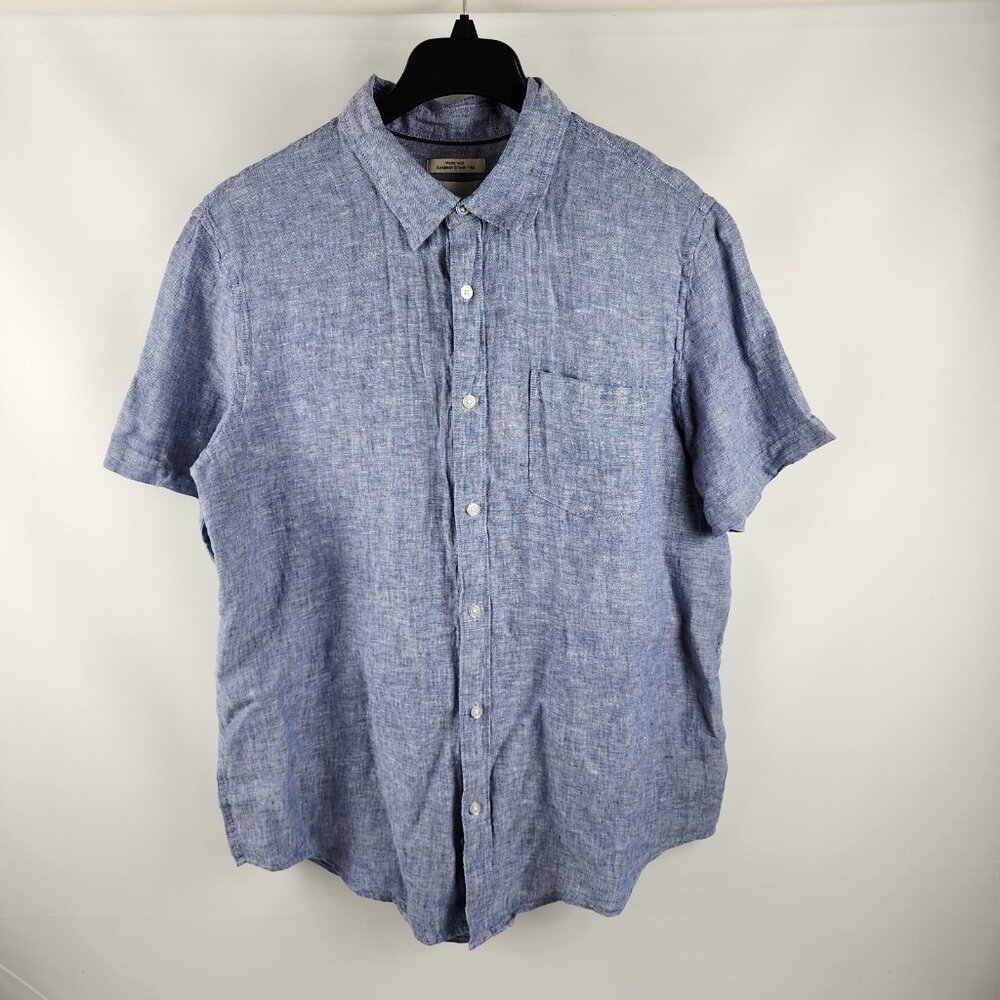 THOM AARON Mens XL Blue 100% Linen S/S Button Up NWT
